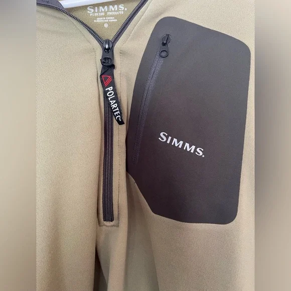 Simms Tan and Brown Outdoor Half-Zip Fleece Pullover - Picture 4 of 5